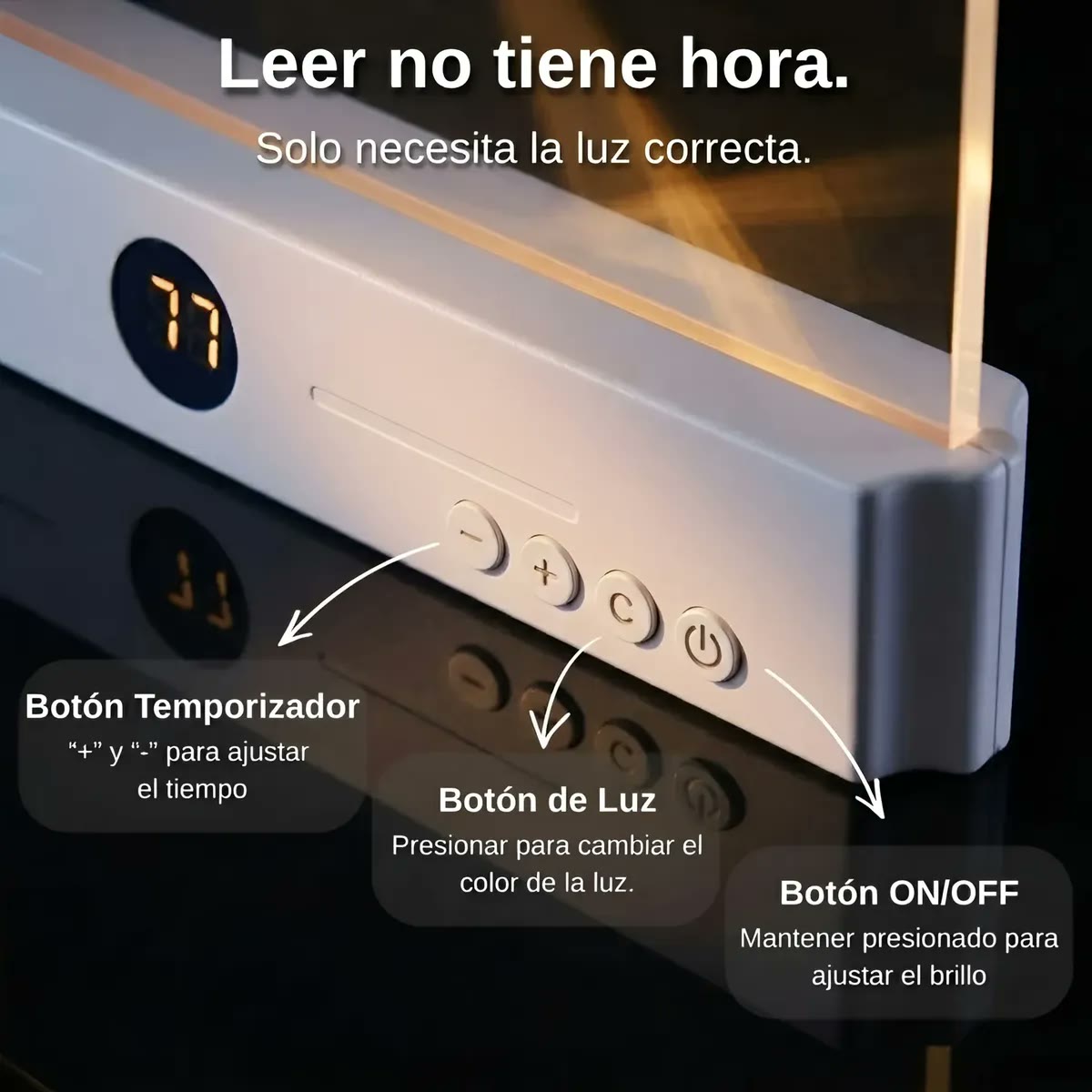 Luz de Lectura LED Recargable 2 en 1 con Temporizador